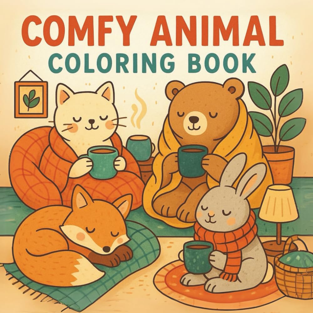 Comfy Animal Coloring Book: 50 Adorable Animals in Cozy Moments to Color and Relax