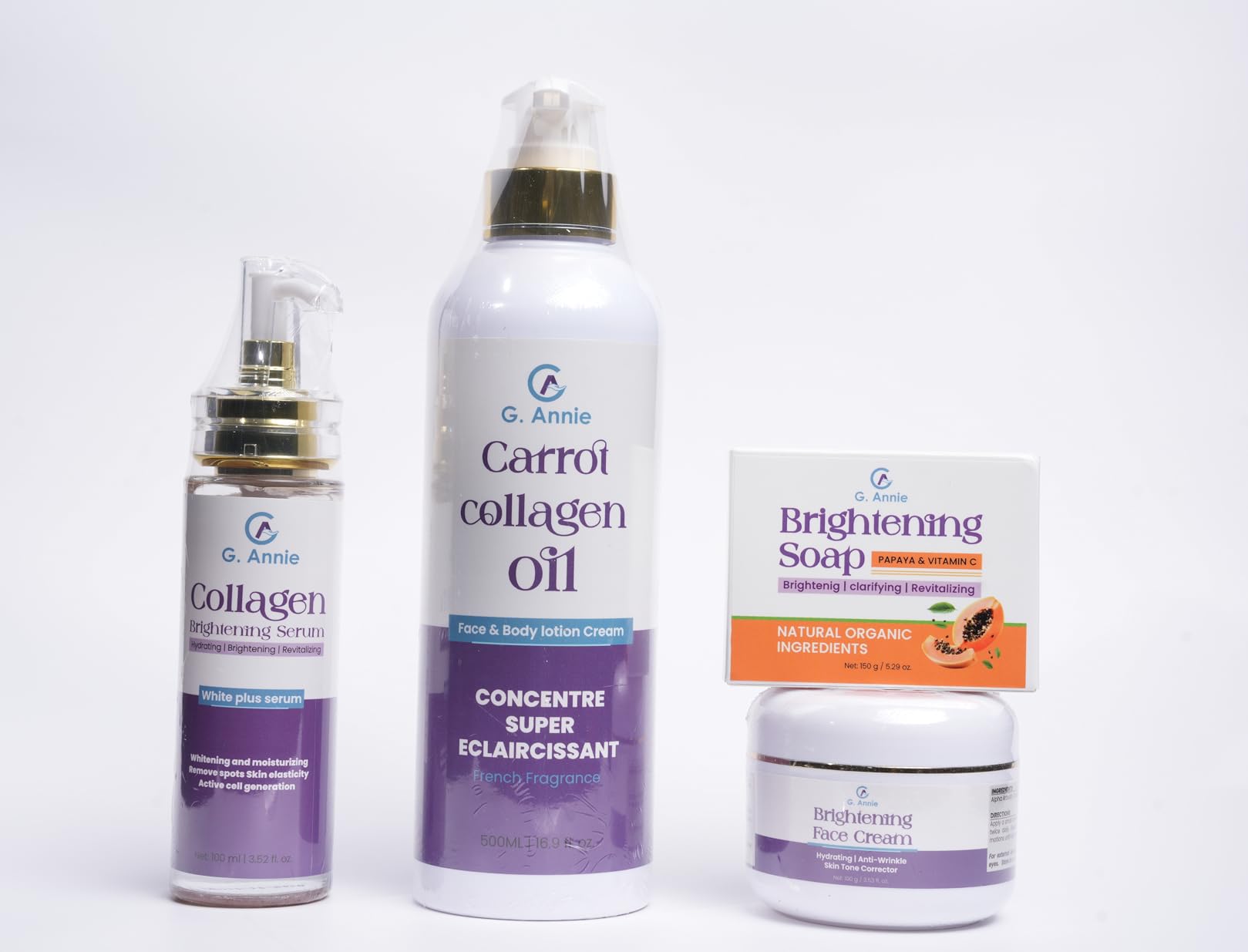 G.annie G. Annie Carrot Collagen Set of Oil Face & Body Lotion – Moisturizer with Natural Oils, Daily Hydration Cream for Glowing Skin, Firming & Even Skin Tone Care, Anti-Aging Formula