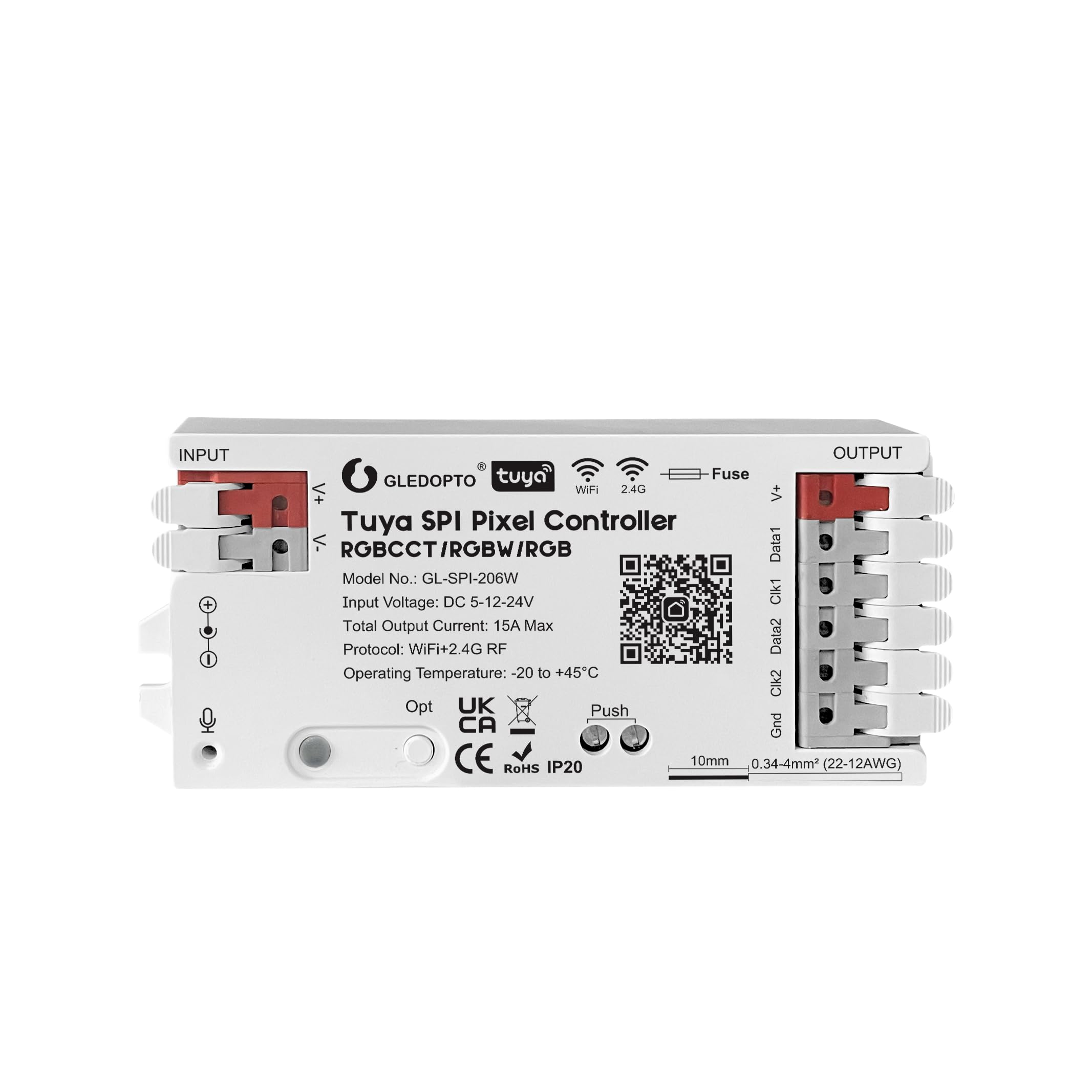 Controlleur LED SPI WiFi Tuya 15A, Compatible Alexa Google Assistant, Synchronisation Musicale, pour Ruban RGB RGBW RGBCCT 1000 LEDs Max