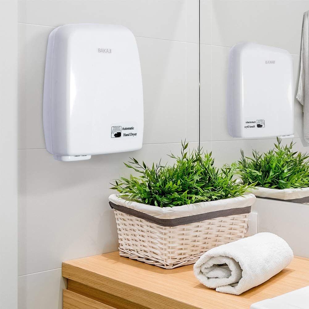Bakaji - Secador de manos automático eléctrico - Ideal para hoteles, baños públicos - Secador de aire caliente de pared con sensor fotocélula - 1000W de potencia