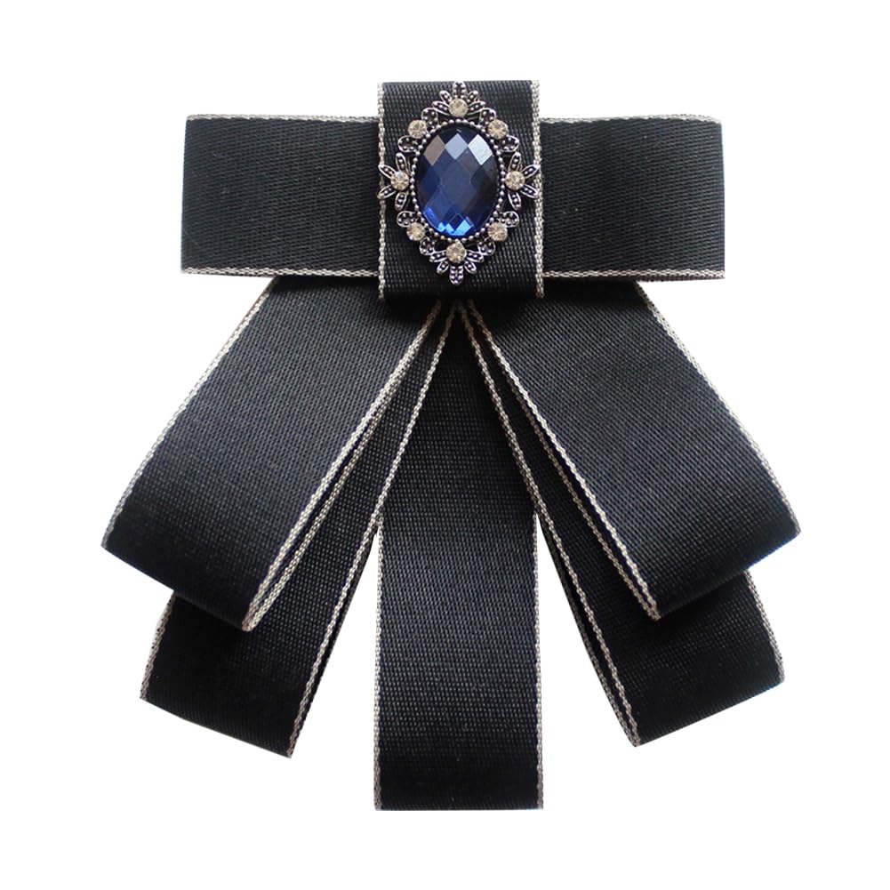 Rhinestone Retro British Style Pre-tied Adjustable Fabric Ribbon Bow Tie for Women Men Uniform Necktie Bownot