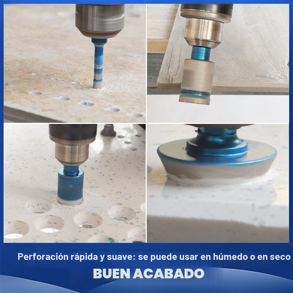 Juego de Brocas Diamante - 6/8/10/20/25/28/32/35/45/65mm Corona diamante+50mm Brocas Chaflán Biselado para Porcelanico Cerámica Mármol Granito