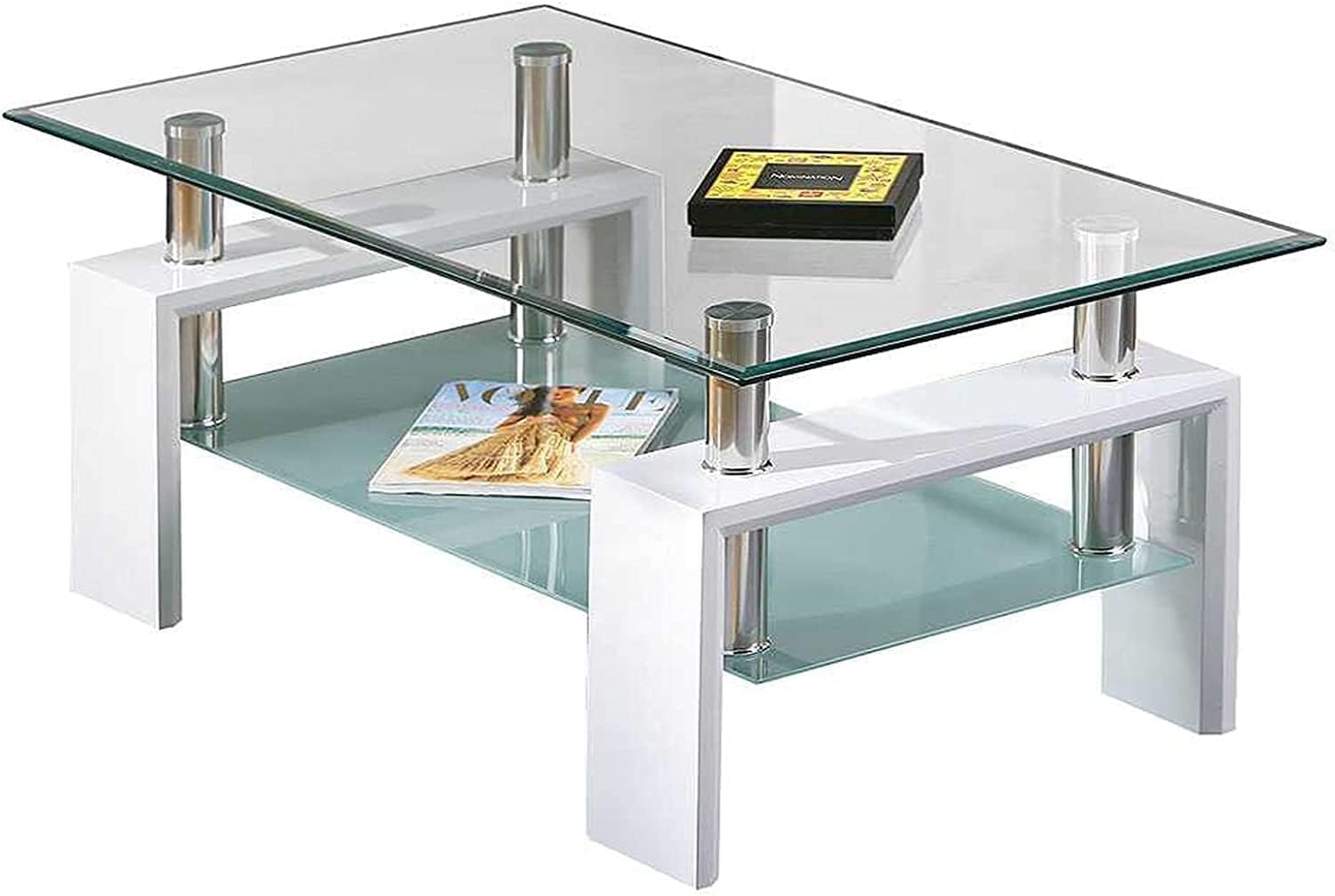 Blisswood Coffee Table For Living Room, Rectangle Glass Coffee Table