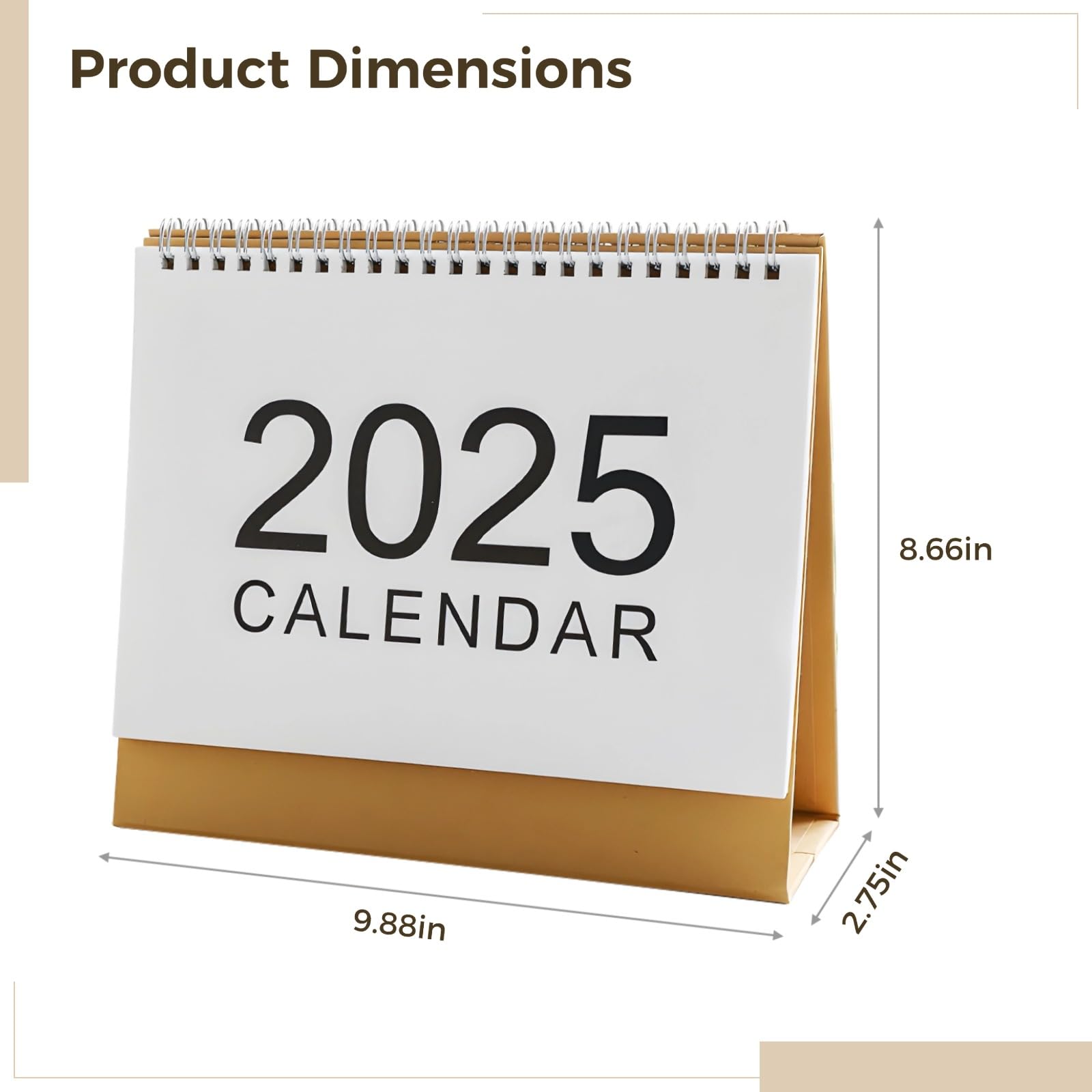 Mini calendario da scrivania 2025, confezione da 2, semplice planner mensile con design a spirale e base marrone, grande frontale 2025, stile minimalista bianco, ideale per uso ufficio, pianificazione