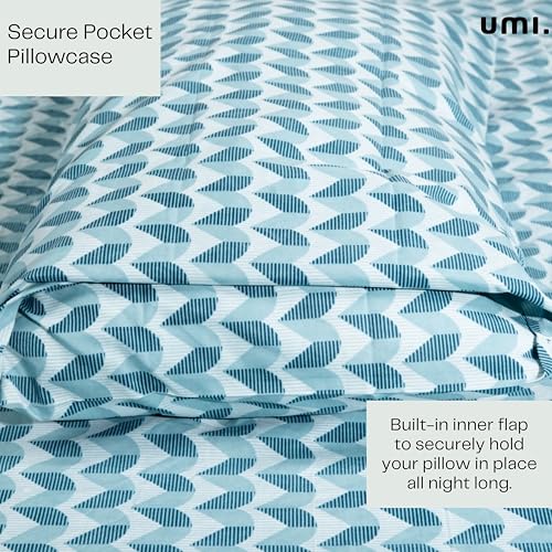 Image of Amazon Brand - Umi Cotton Fitted Bedsheet, Queen Size 78x60 Inches, Elastic Fit Bed Sheet, 10 Inch Deep Pocket, Soft Breathable Bedding, Durable Easy Care, with Pillow Cover-Coastal Crest