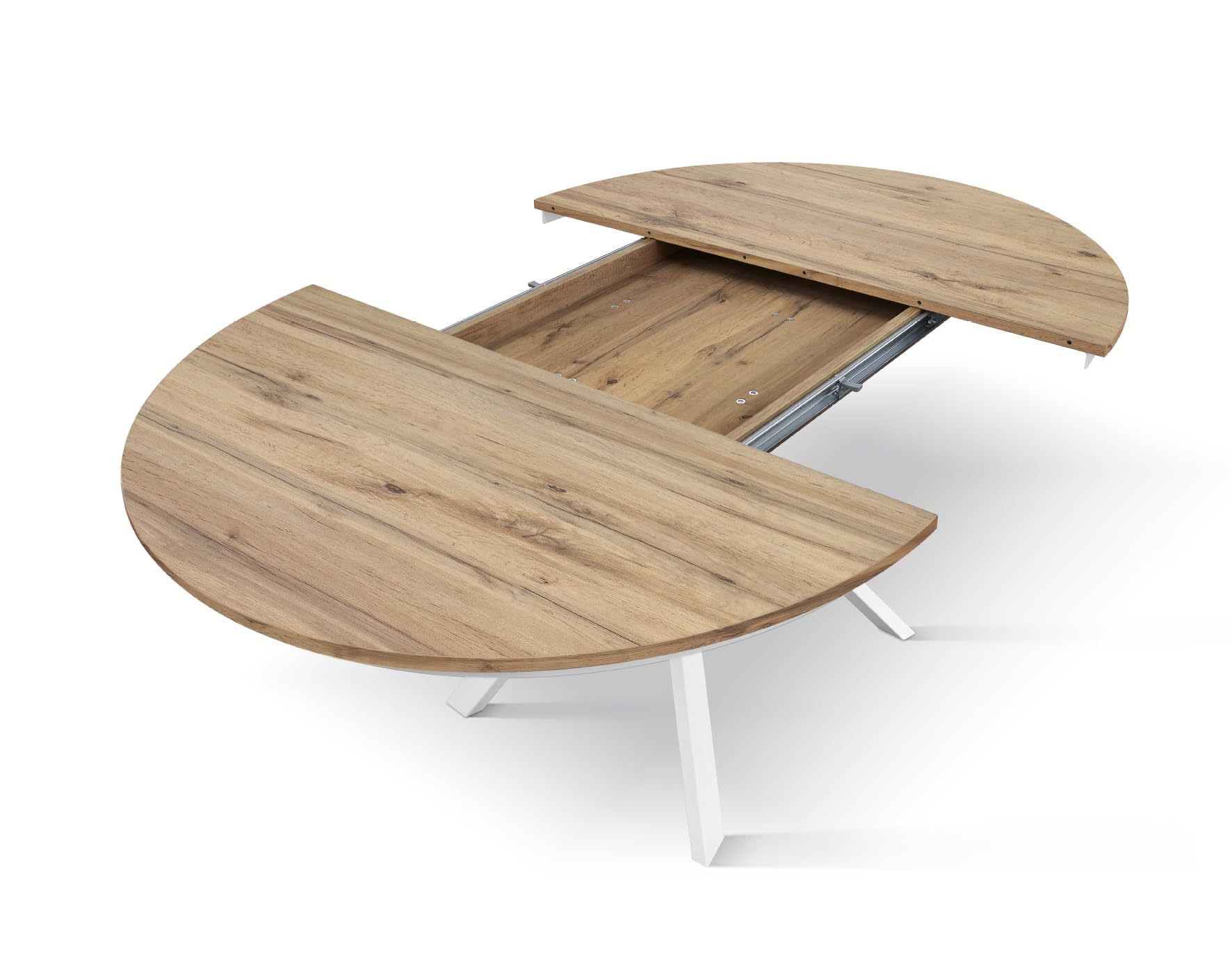 PAZZO DESIGN Tavolo Rotondo Allungabile Gabri, Tavolo Soggiorno, Cucina, Gambe Incrociate Shangay Bianche, Made in Italy, Rovere Rustico, da 120 a 170 cm - id_2177