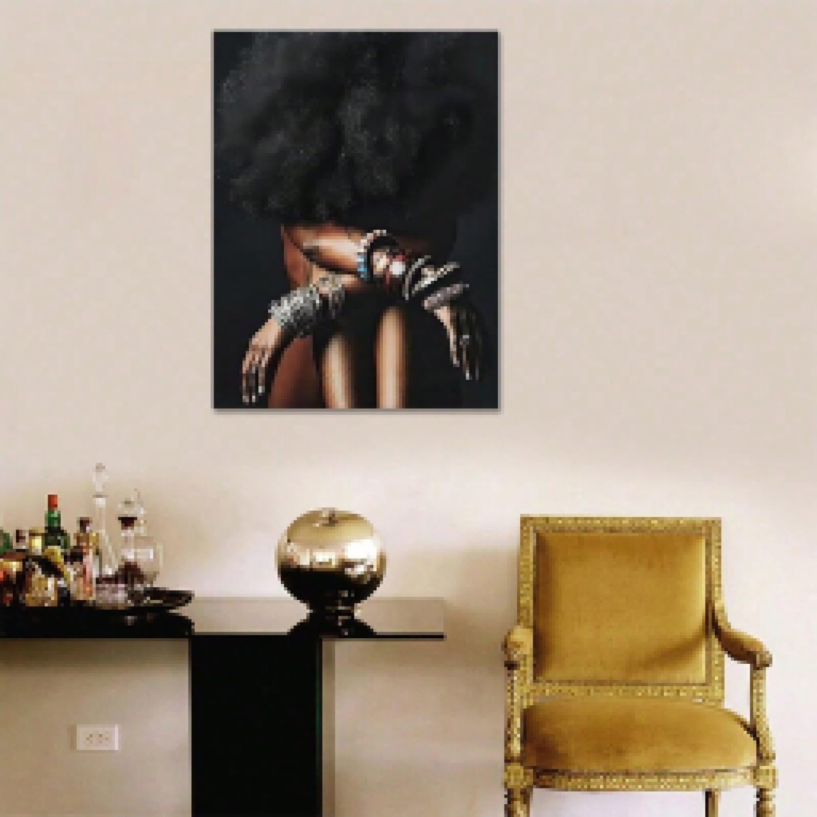 Pintura de mujer africana sobre lienzo, arte de pared, carteles, impresiones, obras de arte para sala de estar, dormitorio, oficina, cuarto de maquillaje, decoración del hogar, marco de 80 x 120 cm