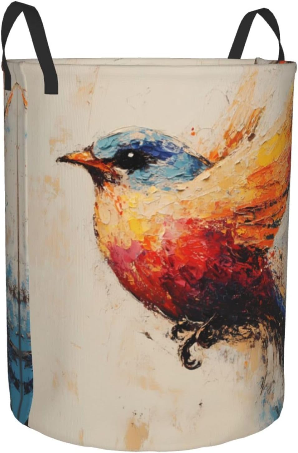 Bird pattern Round Single-layer Laundry Basket, Portable Storage Laundry Basket, Bedroom Clothes Storage Basket with Handle