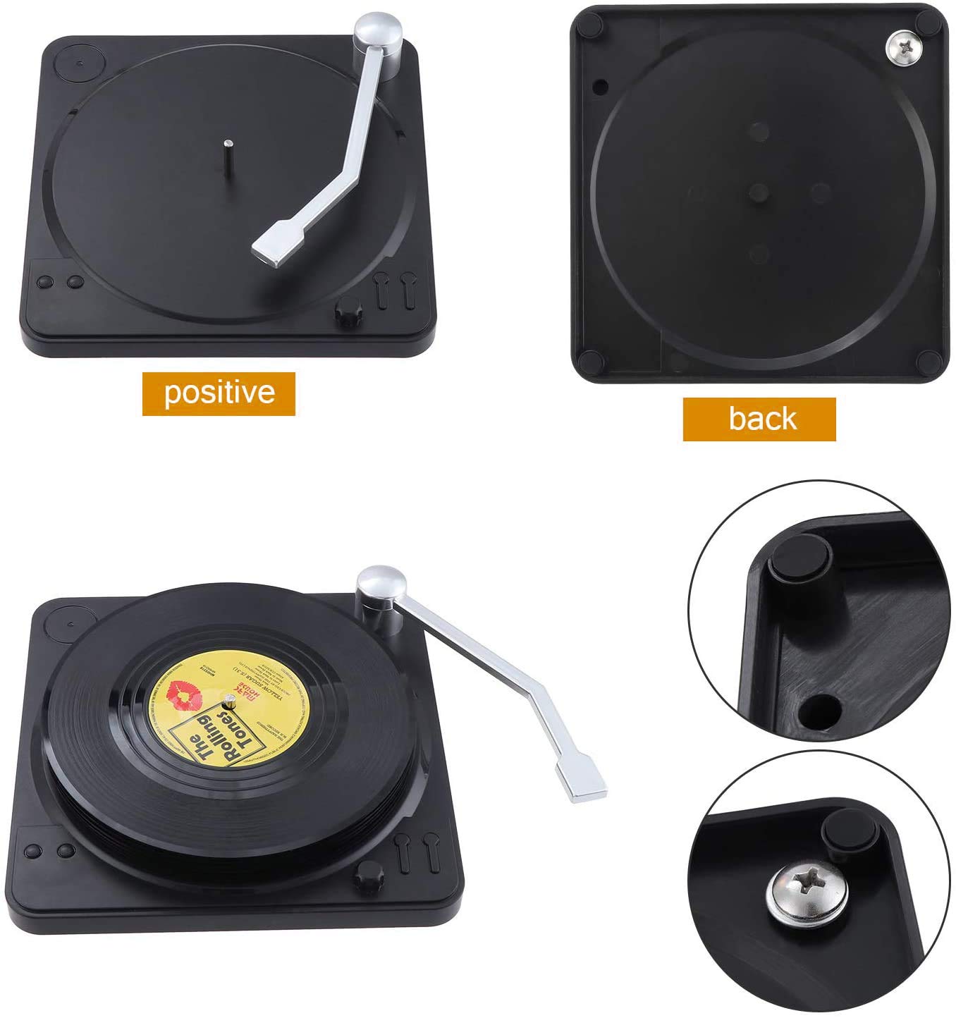 Sottobicchieri Vinile Retrò A Forma Di CD - Set Da 6, Antiscivolo, Diametro 10.4cm - Foto 6