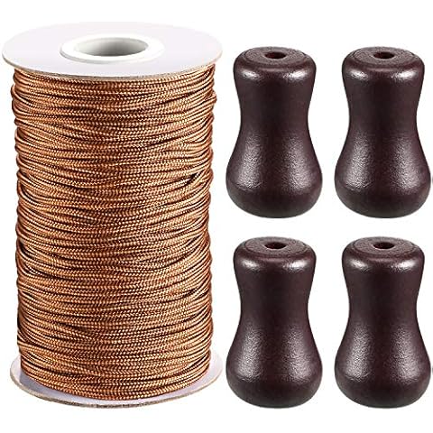 1.8 mm Braided Lift Shade Cord 55 Yards/Roll with 4 Pieces Wood Pendant for Aluminum Blind Shade, Gardening Plant and Crafts (Brown) Cover