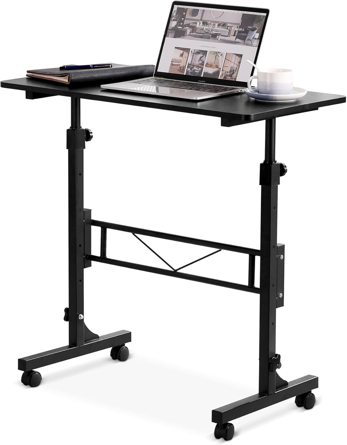 Small Standing Desk Adjustable Height, Mobile Stand Up Desk with Wheels, 32 Inch Portable Rolling Desk Small Computer Desk, Portable Laptop Desk Standing Table Black