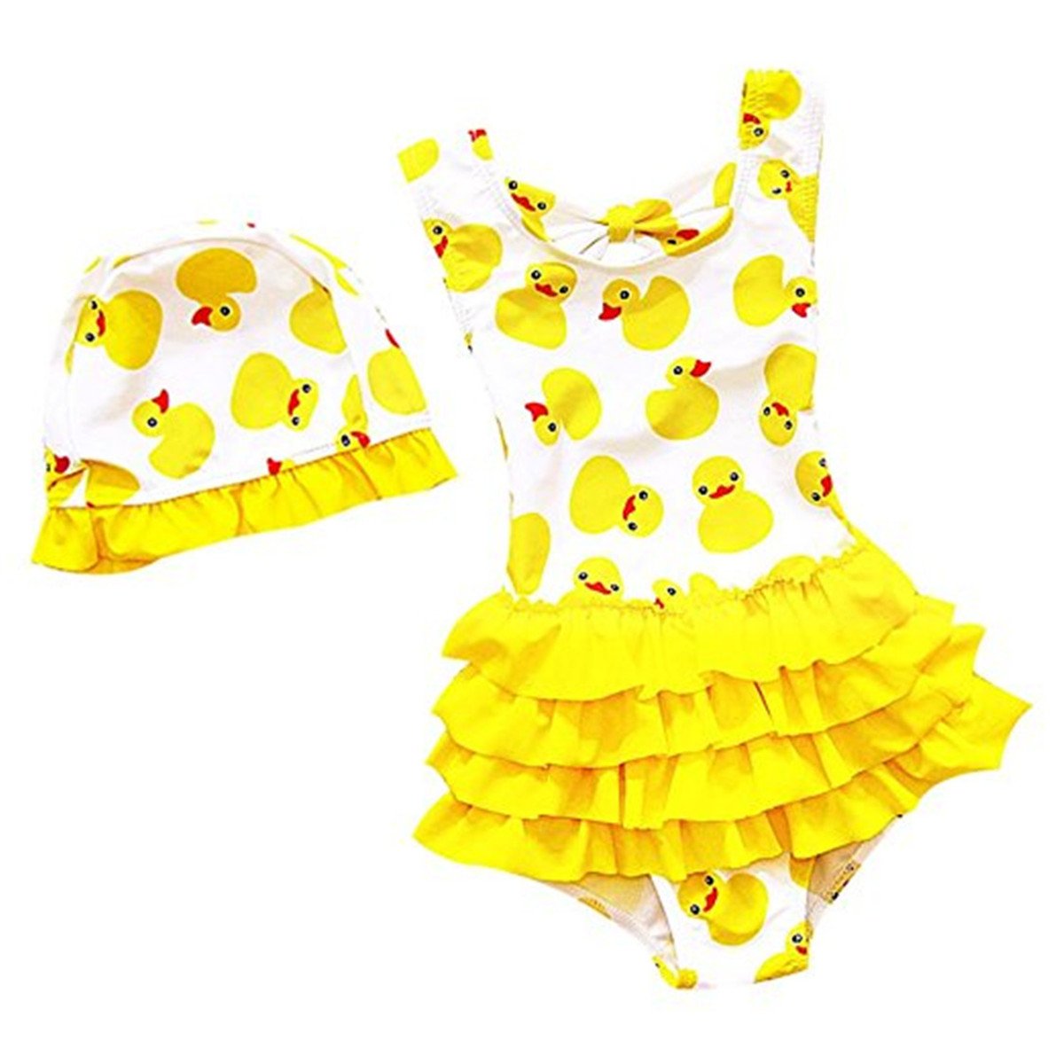 Baby Girls Toddler Kids One Pieces Cartoon Duck Print Swimsuits Swimwear Beachwear 2-3 Years Yellow