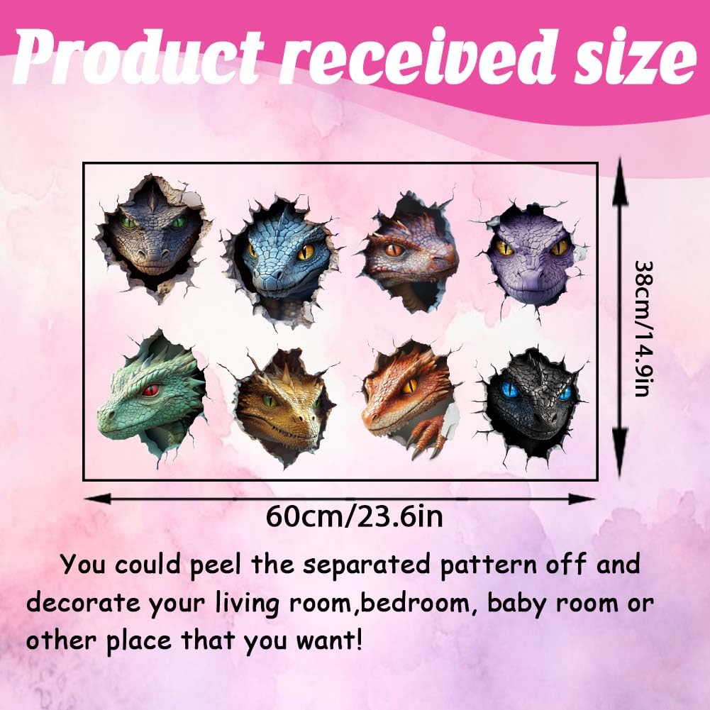 SUPERDANT 3D Wall Stickers Dragon Probes 3D Break Wall Decals Dragon Head Peel and Stick Nursery Stickers for Boys Kids Room Bedroom Playroom Wall Decor - Image 2