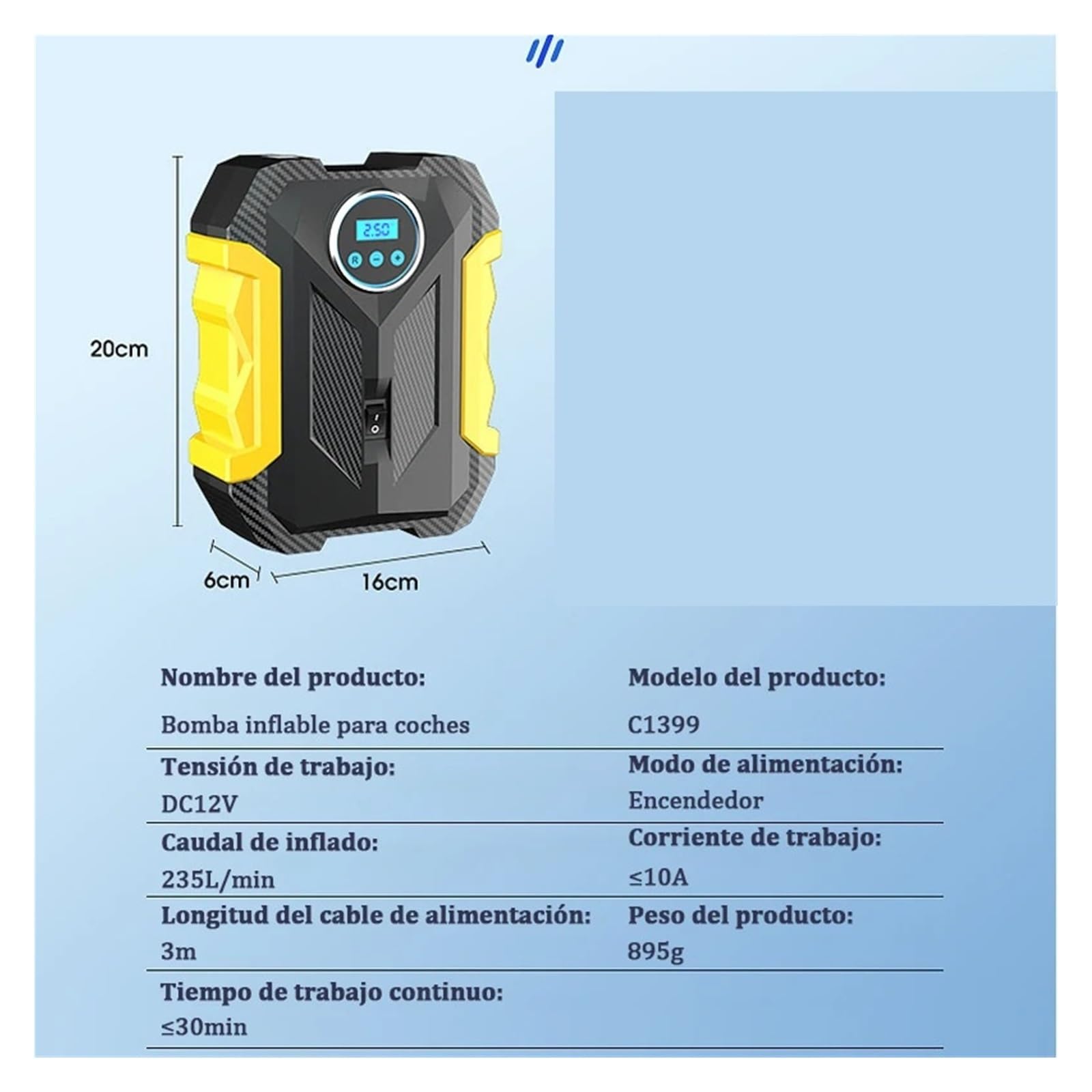 Pompa di gonfiaggio per Pneumatici Portatile per 'Aria 'Automobile