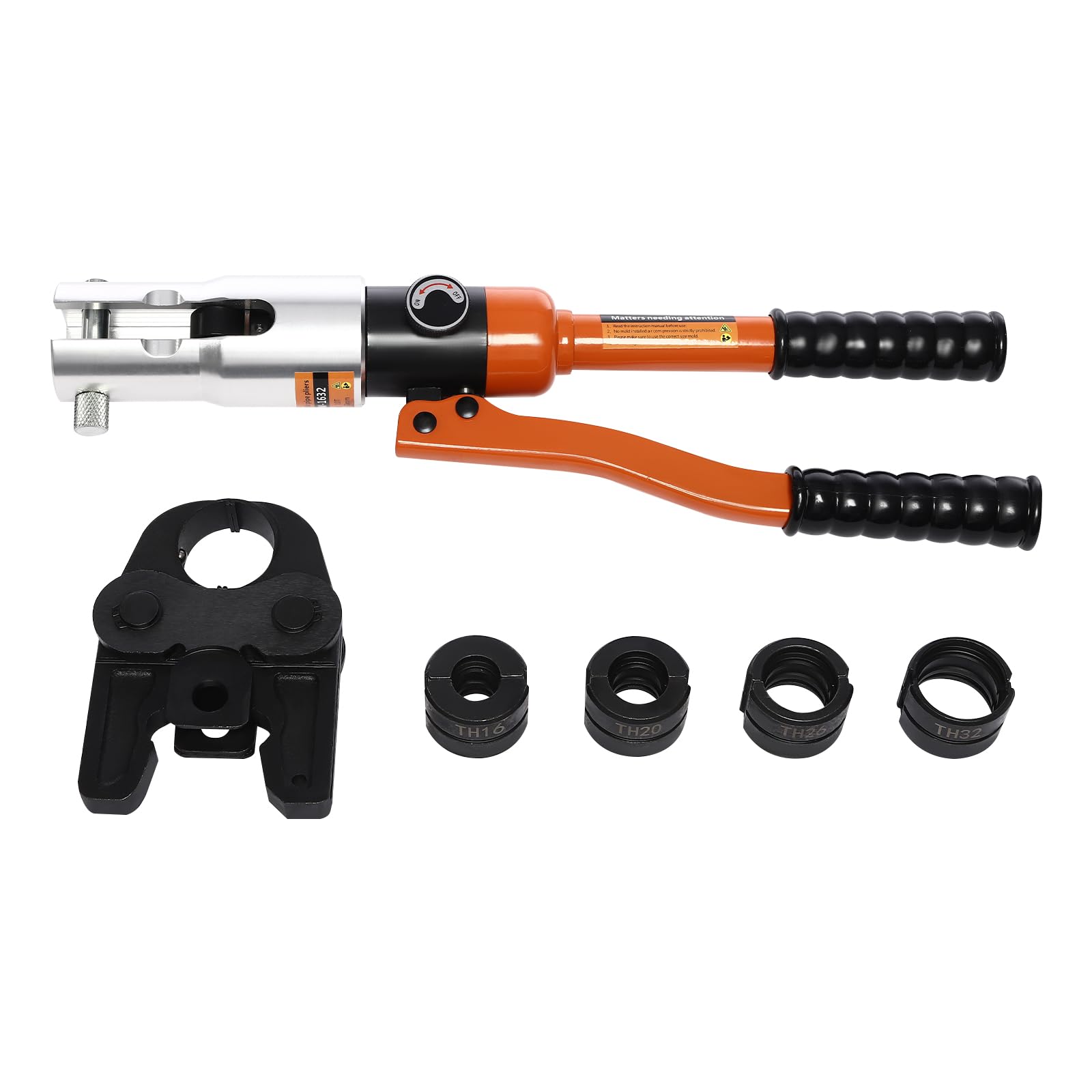 Hydraulik Presszange 10t, Werkzeugsatz mit 4 TH-Formen (TH16 TH20 TH26 TH32), max. 58mm Backenbreite, für Alu Verbundrohr Mehrschichtverbundrohr PEX PB