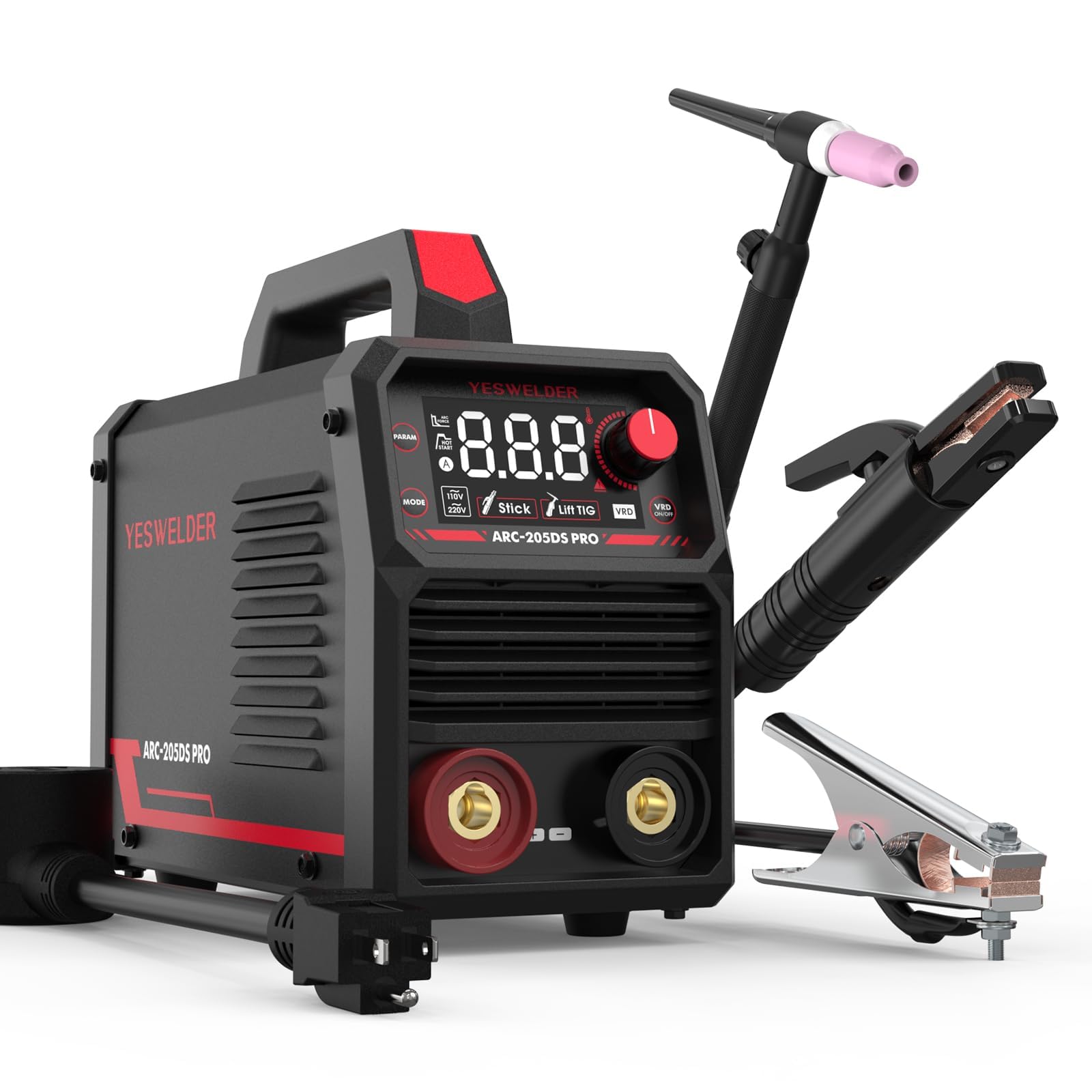 YESWELDER 205Amp Stick Welder Large LED Display with Lift TIG Torch, Digital Inverter IGBT ARC Welding Machine, 110V/220V Dual Voltage Hot Start Portable MMA Welder Machine, Arc force