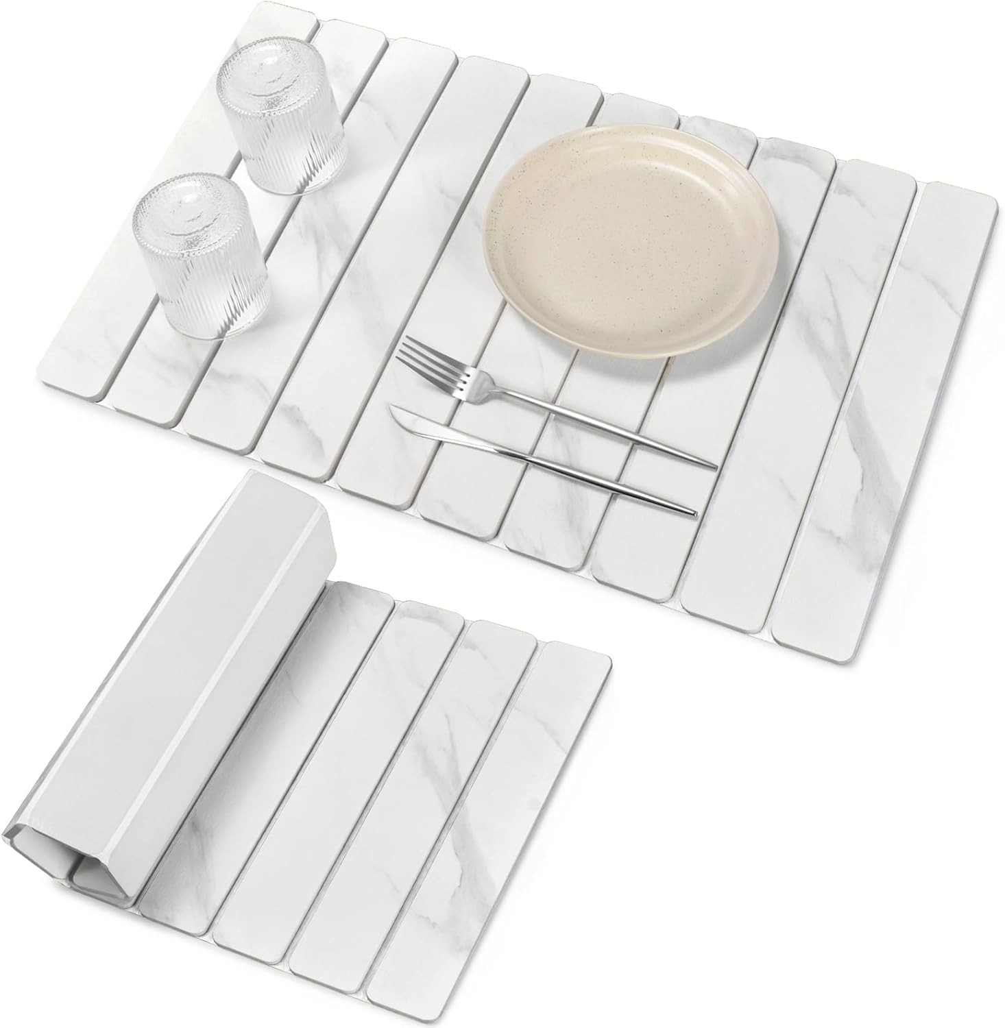 Large Stone Dish Drying Mats for Kitchen Counter, 24"×16" Marble-Pattern, Fast Drying Collapsible Dish Drying Mat, Eco-Friendly Absorbent Diatomaceous Earth Mats for Tableware, Match Countertop Marble 24" x 16"