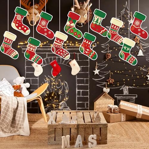 Image of 45PCS Christmas Stocking Cutouts for Bulletin Board Decoration, Christmas Socks Paper Cut-Outs Stocking Cut Outs for Christmas Party Home School Classroom Bulletin Board Decorations