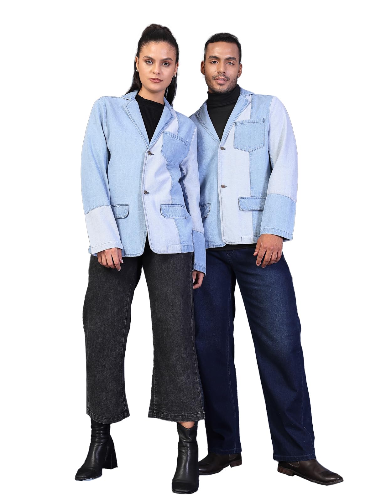 Unisex Light Blue Color Block Oversized Denim Blazer (VDBZ9002UN)-image-21