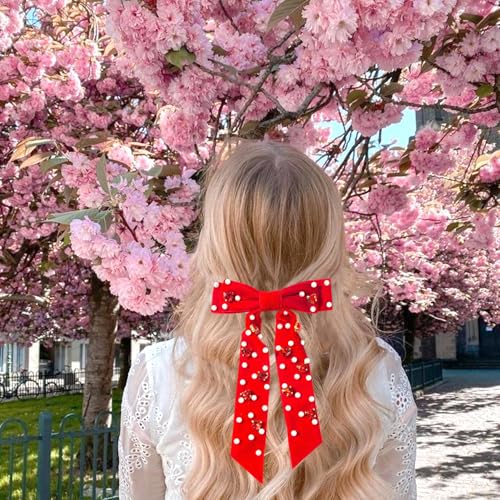 Pinza para cabello con lazo de terciopelo rojo miniatura 7