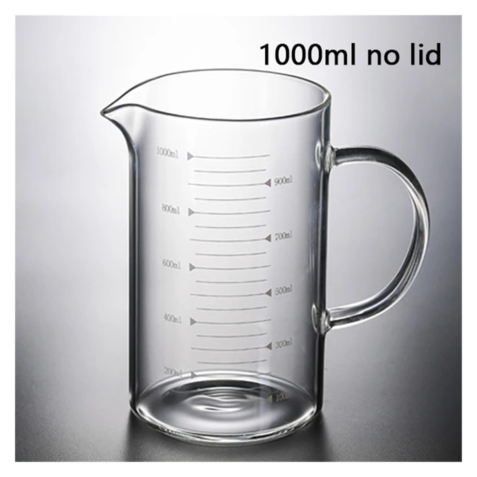 Glasmessbecher 250/350/500/1000 ml Messbecher aus Glas mit Deckel, hitzebeständig, mit Skala, Laborbecher, Griff, Küchenmessbecher(1000ml no lid)