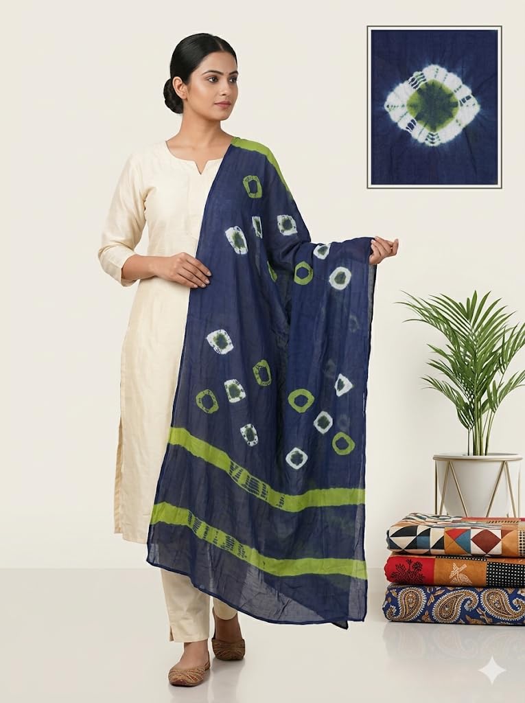 Bandhani Poly Chiffon Dupatta, Navy Blue, Shibori Print, Block Pattern, 2.25 Meter-image-17