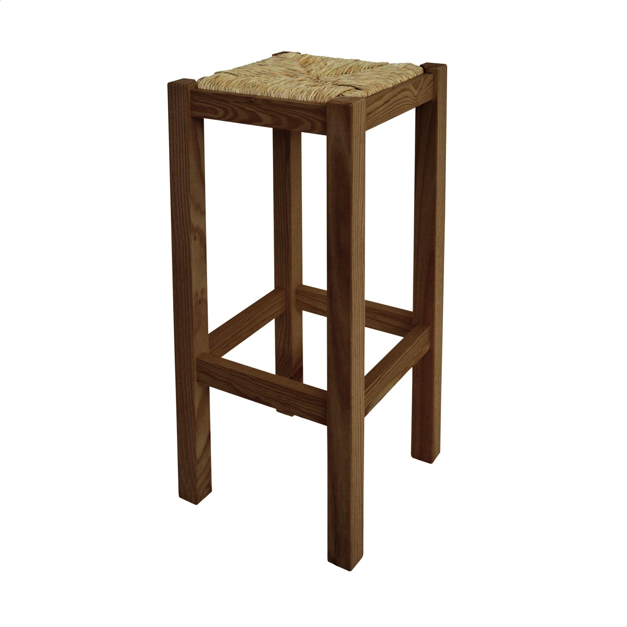 WELL HOME - Banqueta rústica alta, fabricada en madera, acabado en nogal, 32,5x32,5x70 cm