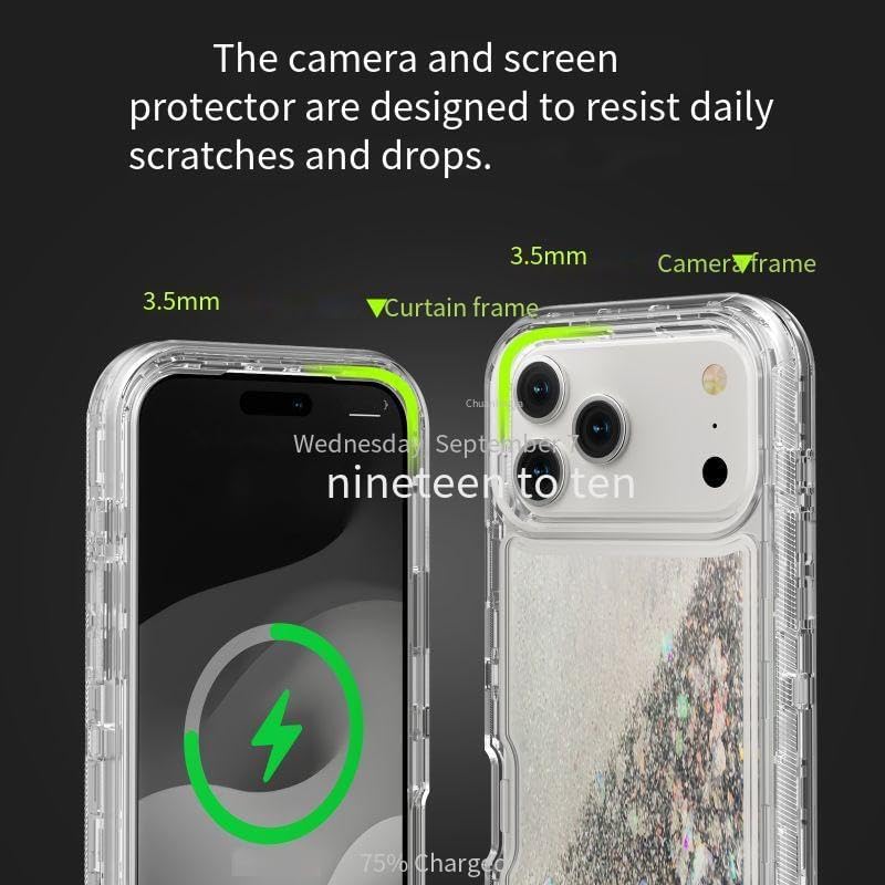 Asuwish Phone Case for iPhone 17 Pro 6.3 inch Screen Protector Bling Liquid Glitter Clear Hybrid Shockproof TPU Military Grade Protective Heavy Duty Cell Cover i Phone17 i17 17Pro Silver - Image 4