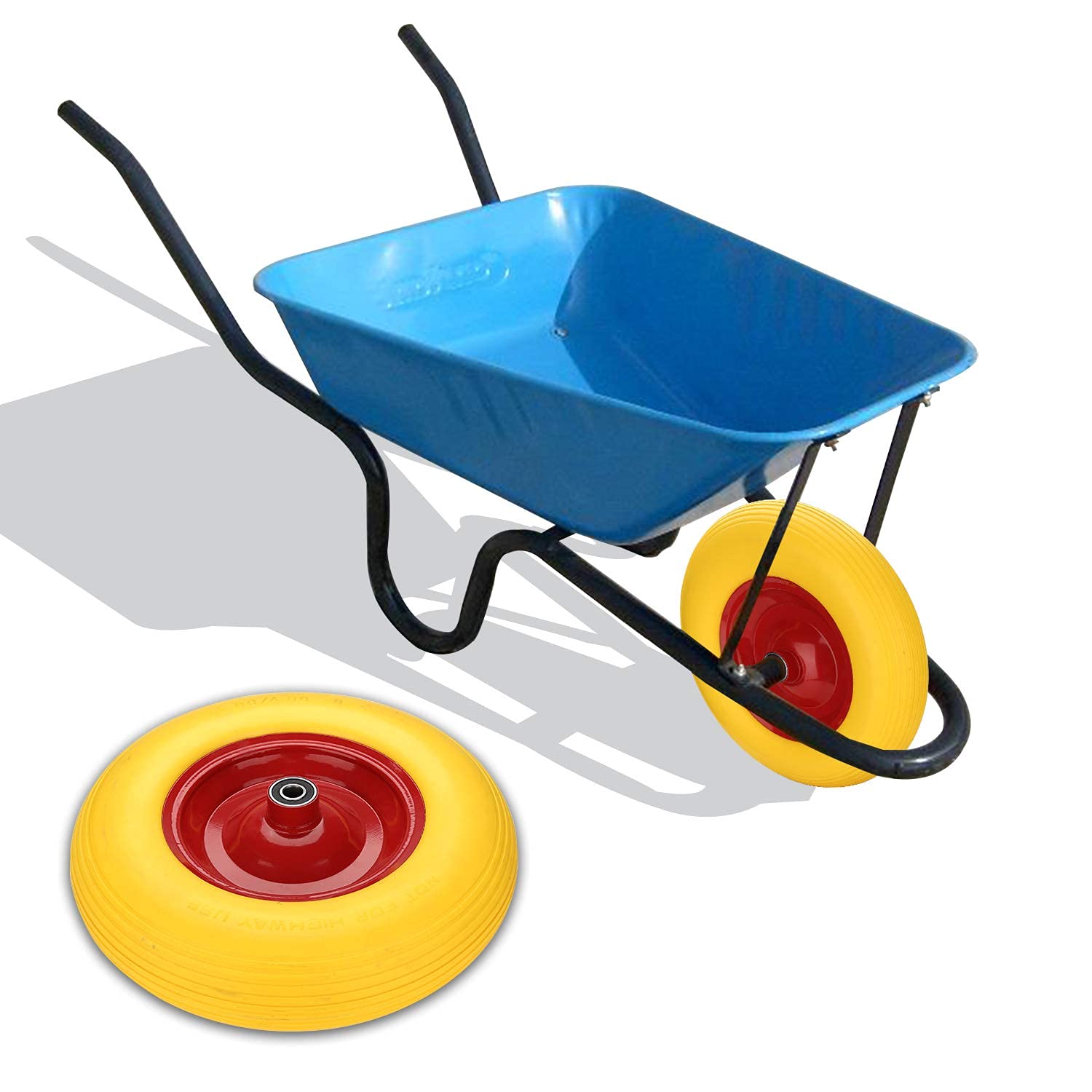 2x Sackkarrenrad PU Schubkarrenrad Vollgummi 4.80/4.00-8 Ø 390mm 200 kg inkl.Pannensichere Vollgummireifen mit Achse, Gelb-Rot