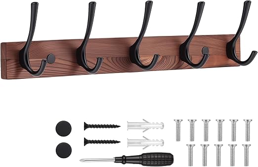 Dntorx 1 paczka listwa garderobiana z 5 haczykami, 40 cm drewniana garderoba ścienna
