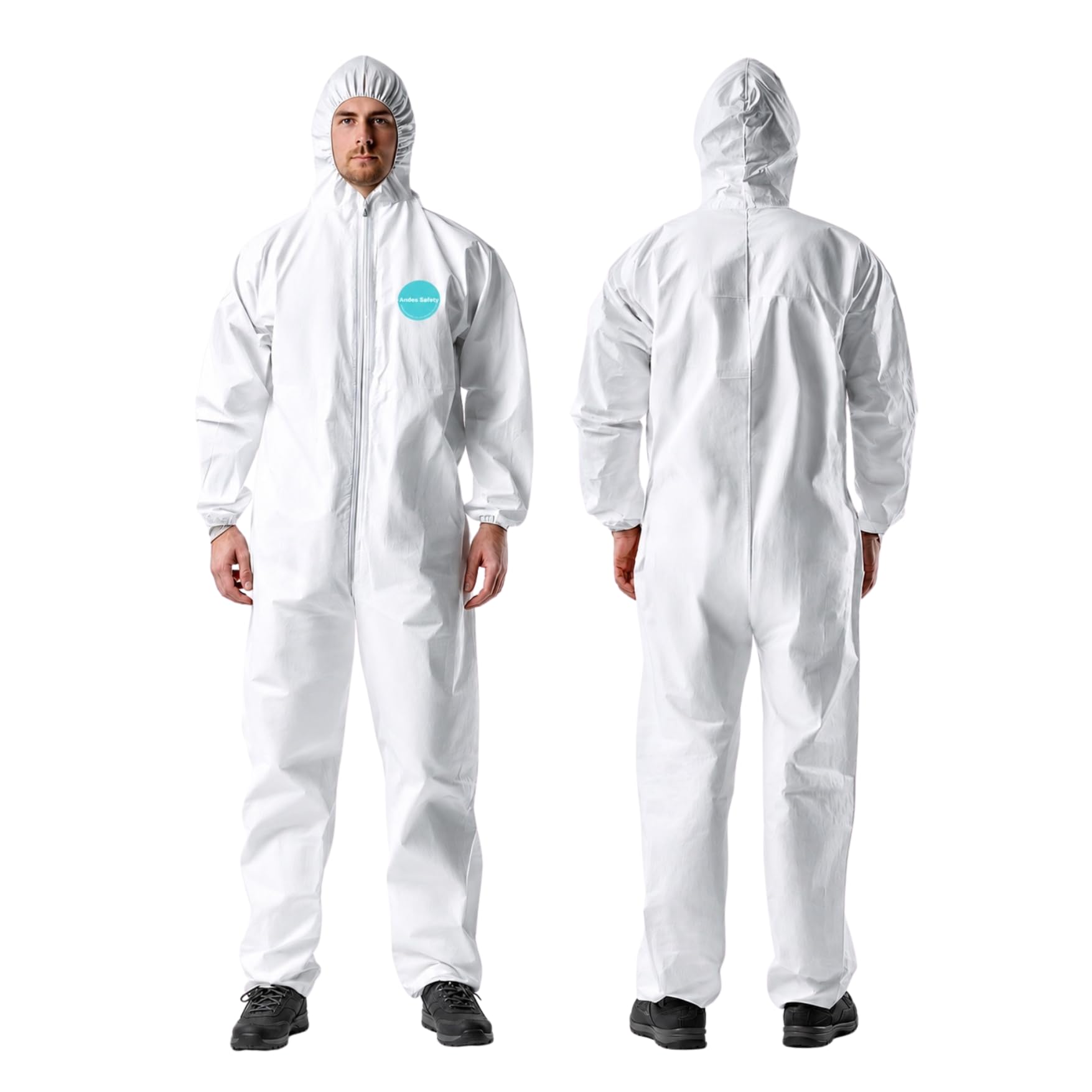 Andes Safety Microporous Polyethylene Coated Polypropylene Disposable Protective Coverall with Hood, Elastic Wrists and Ankles Trajes de Materiales peligrosos Unisex Adulto