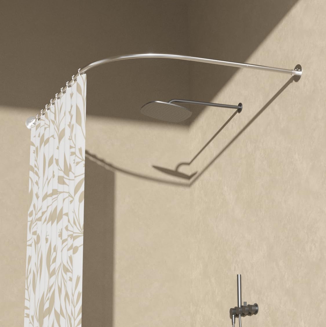 Barra CortínDucha Esquina Extensible, 70-95 x 105-165 cm, Sin Taladrar, Metal