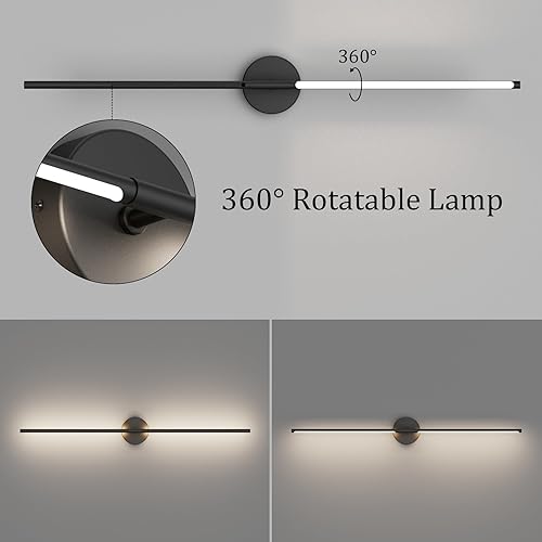 Miniatura 2 de Moderna lámpara de tocador de baño de 40 pulgadas, 30 W, luz LED negra mate sobre espejo giratorio de 360 5000K