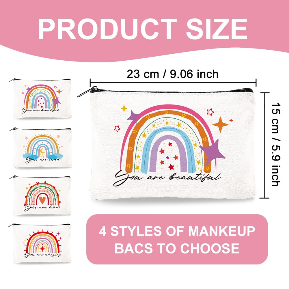 Doodlream Canvas Rainbow Makeup Bag - 4Pcs 23 x 15 cm Cosmetic Bags Travel Organizer Portable Accessories with Zipper - Image 2