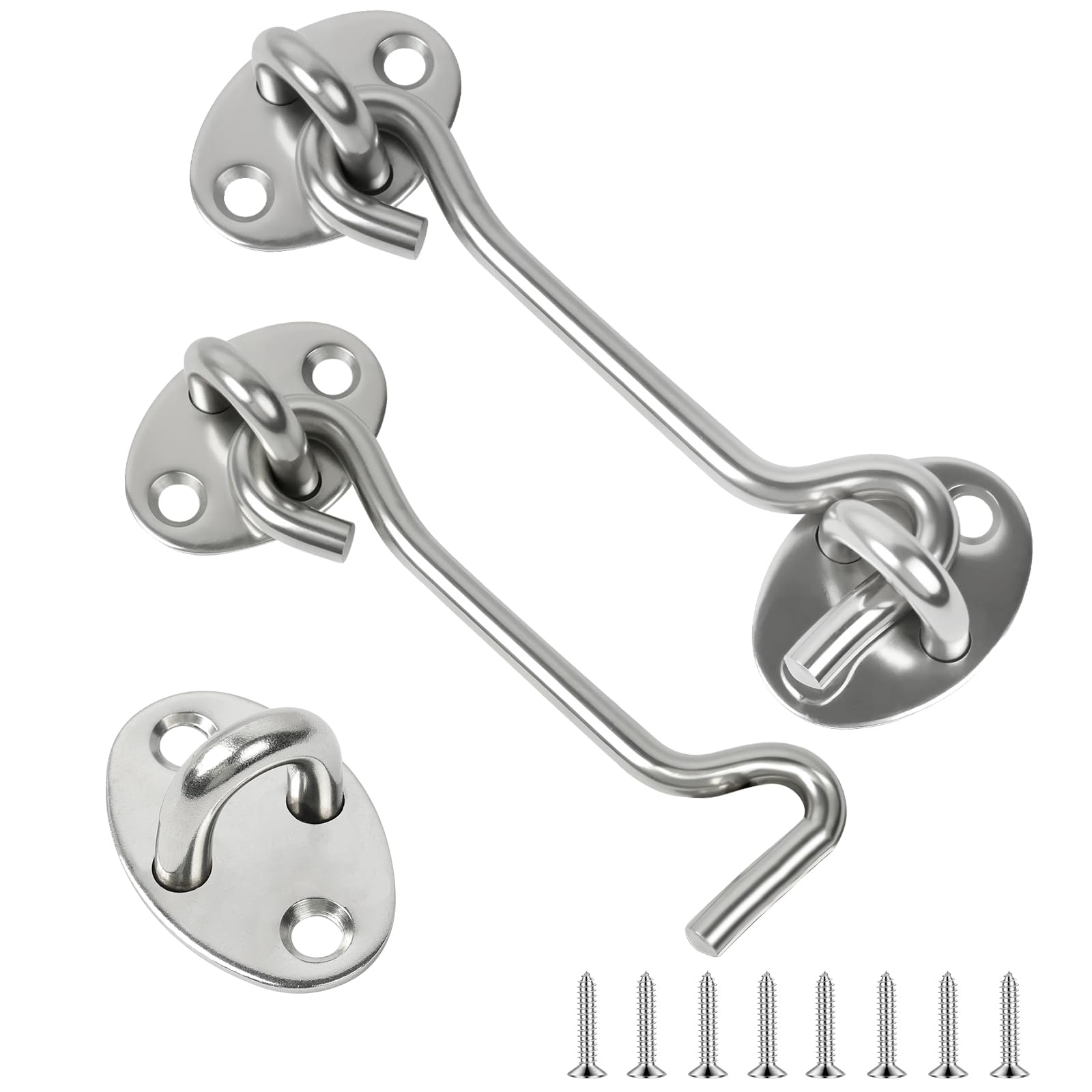 Flintronic Hook and Eye Latch, 2Pcs 6 Inch Stainless Steel Cabin Hook, Heavy Duty Gate Hook Lock
