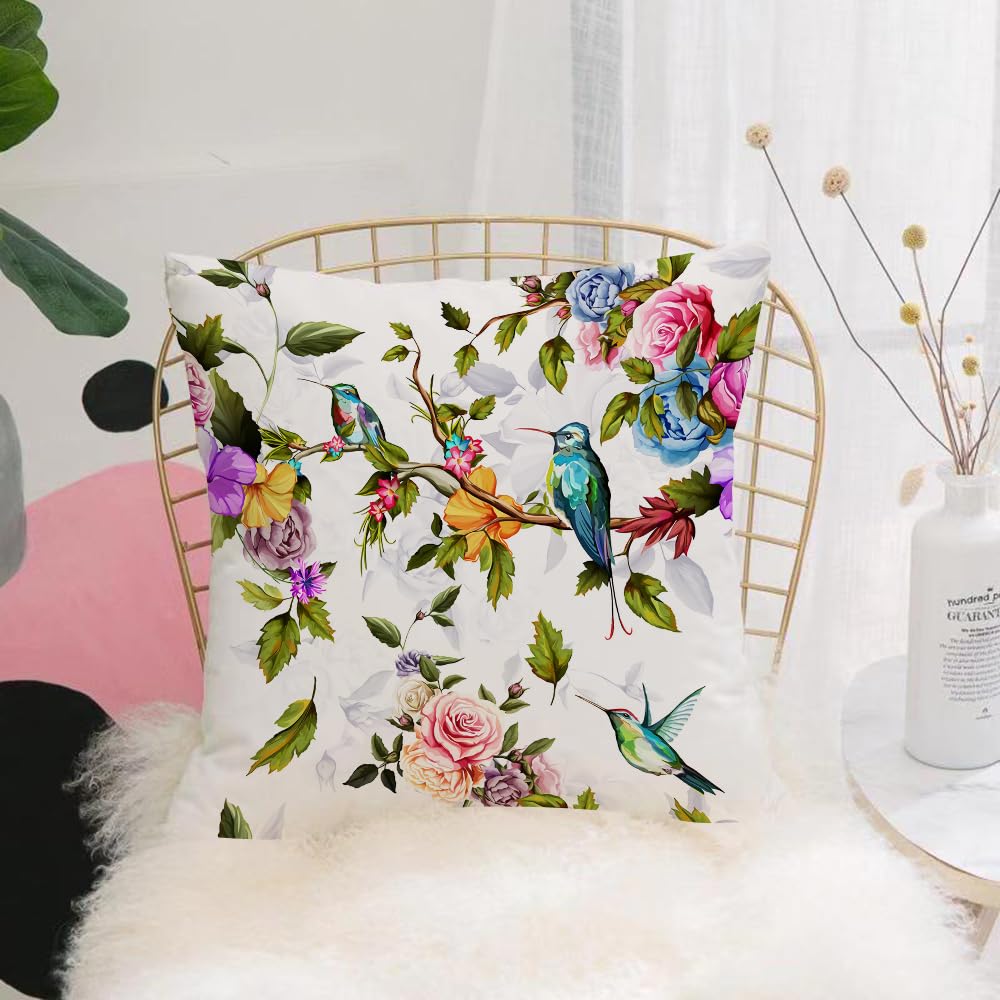 HYOSXW Cushion Cover,Throw Pillow Case Home Decorative for Living Room Bedroom Sofa Chair 16X16 Inch,Humming bird roses peony with leaves on white. Watercolor.,Pillowcase 40X40cm