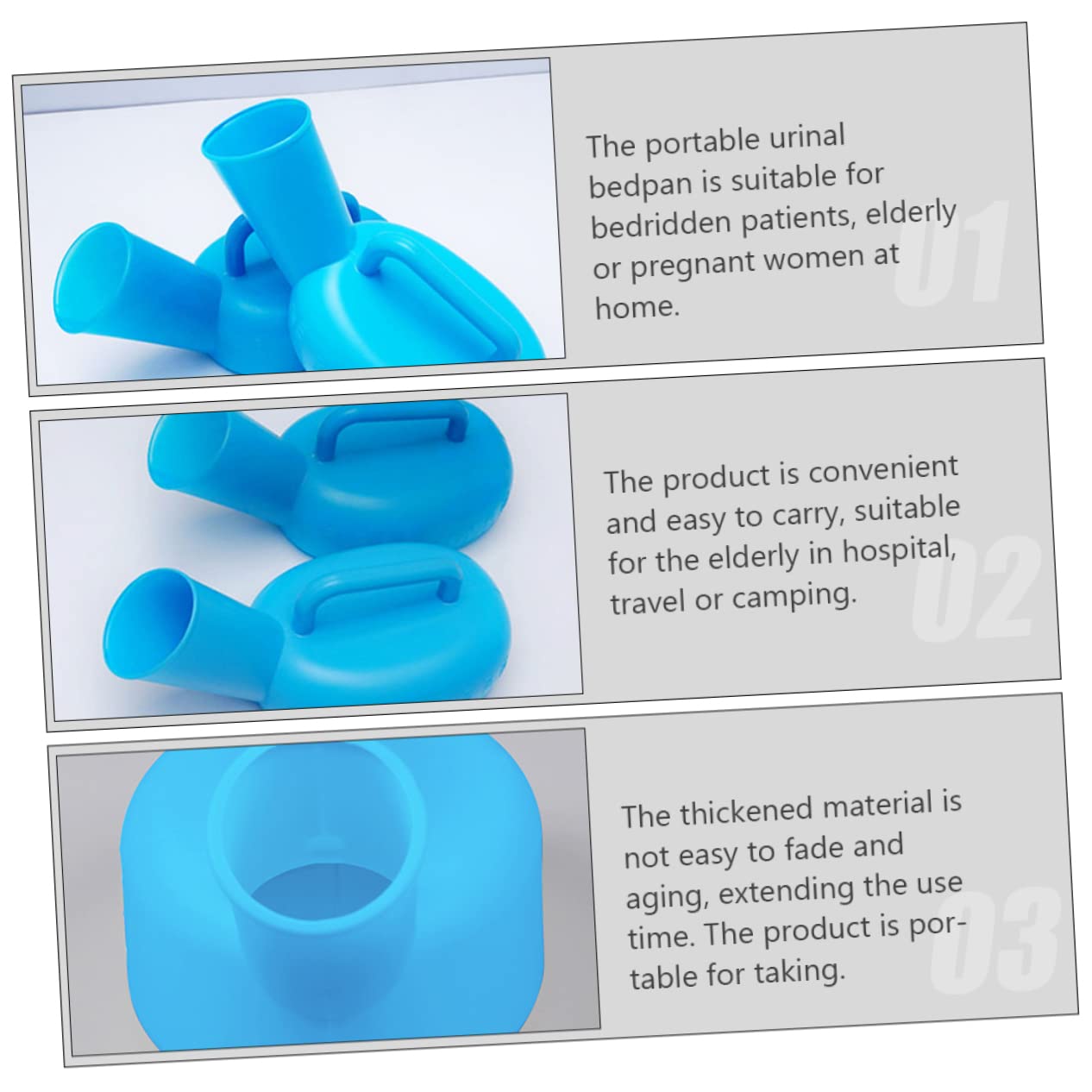FRCOLOR 3 Pack of Heavy Duty Urinal Bottles Plastic Urinal Pot for Elderly Smooth Interior Care Portable