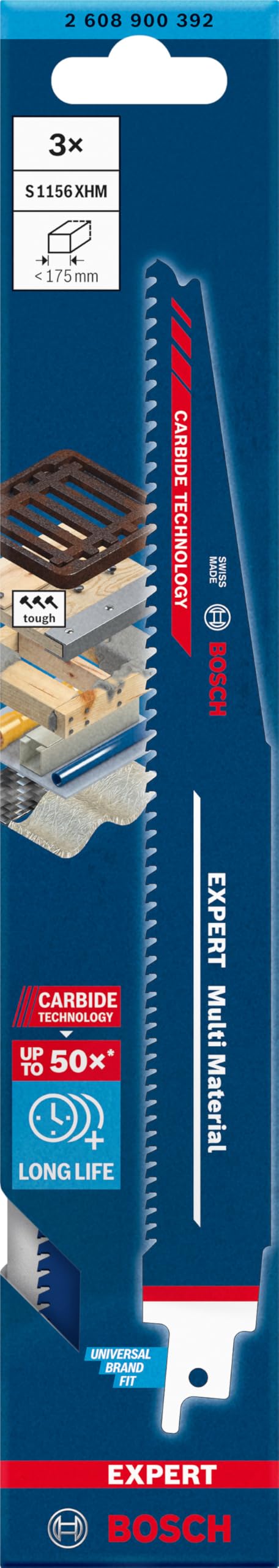 Bosch Professional 3x Lame per Seghe Universali Expert `Multi Material` S 1156 XHM per Ghisa, Lunghezza 225 mm, Accessorio Sega Universale