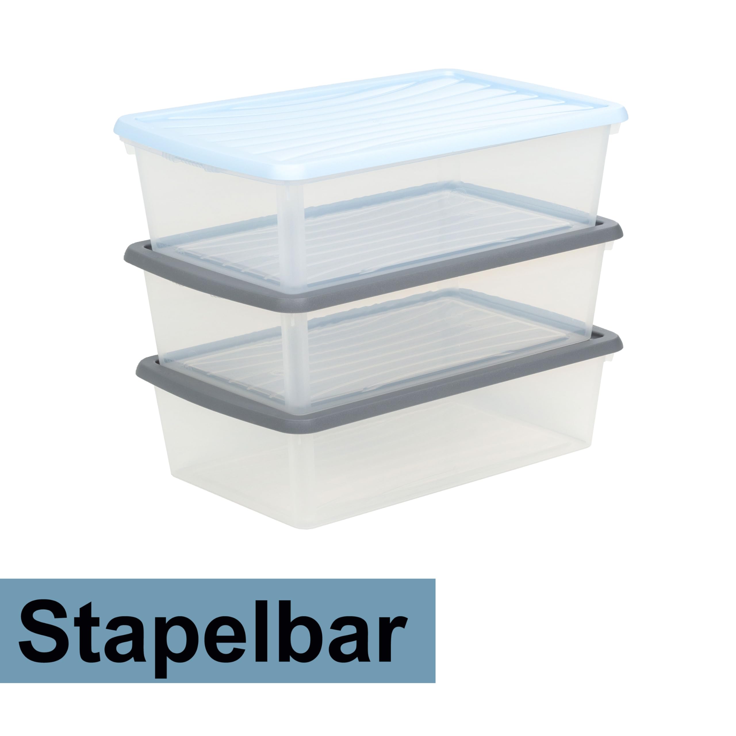 4x AUFBEWAHRUNGSBOX 14,75L DIN A3-Format Deckel 49x38,5x10,5cm Blau Storage