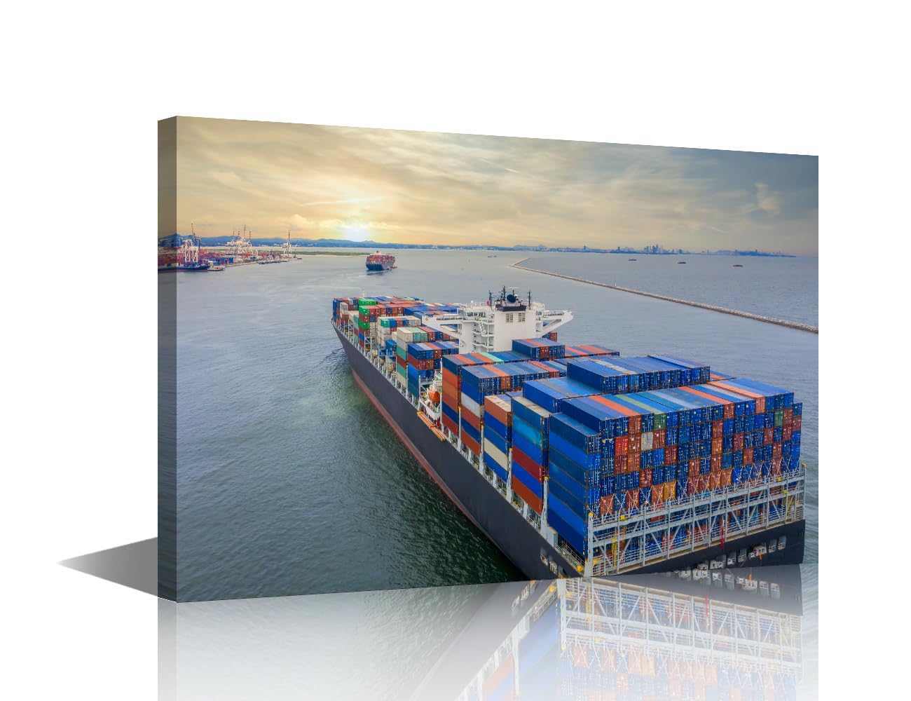 TISHIRON Wall Art for Living Room 1 Panels Container Cargo Ship, Freight Shipping Maritime Vessel Picture Poster Transport Artwork Wooden Framed Gallery-Wrapped Ready to Hang, 36" Wx24 H