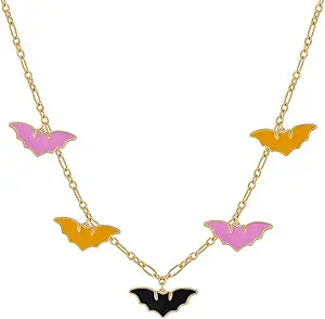 WOWORAMA Halloween Bat Pendant Necklaces for Women Funny Colorful Dripping Oil Bats Chain Choker Necklace Statement Holiday Halloween Jewelry for Women