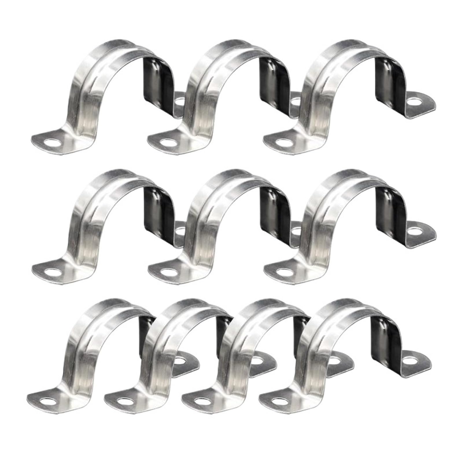 Axvoro One Color Saddle Strap Clamp 10Pcs U Shape Pipe Clamps 20-60Mm Stainless Steel Two Hole Strap Conduit Tube Clip Water 2-Hole Pipe Plumbing Saddle Clamps(10Pcs 40Mm)