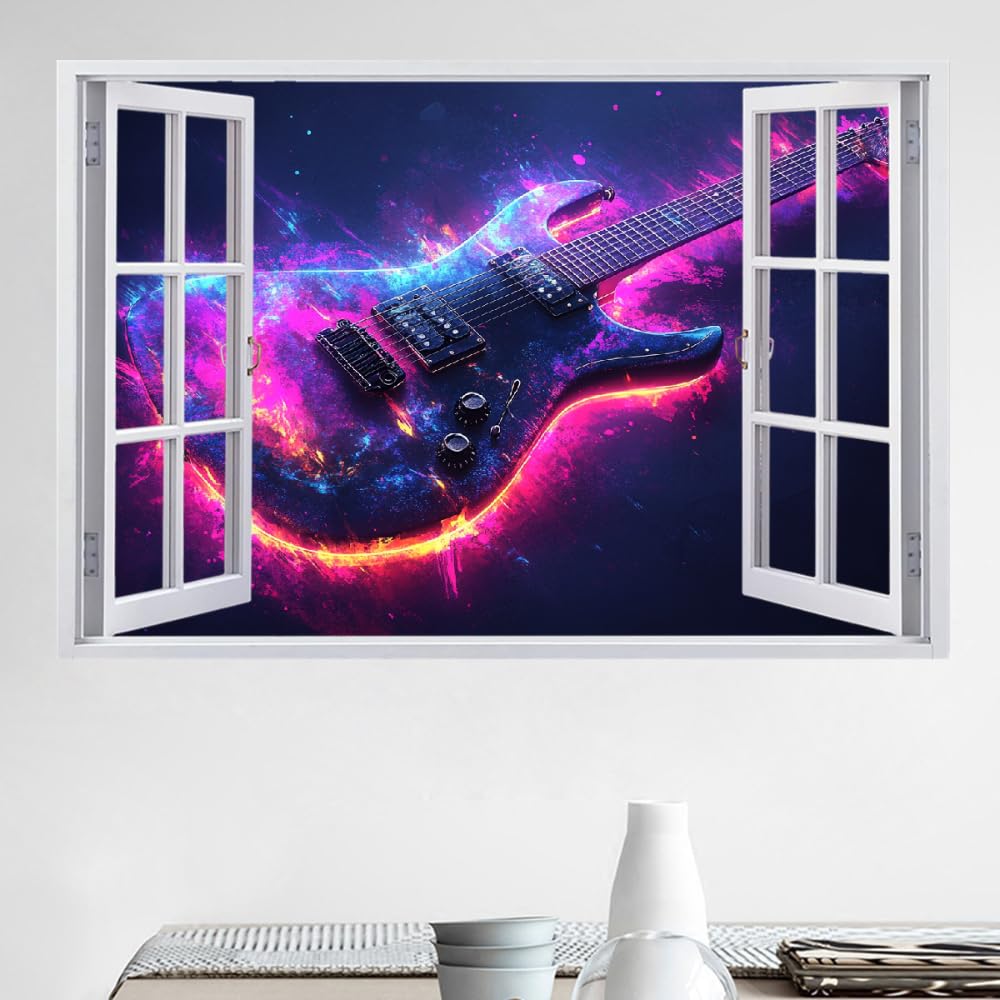 Decalcomanie da muro Art 3D Fracassato Chitarra Adesivi murali removibili Arte Astratta Carta da parati Camera da letto autoadesivo per ragazze Camera da letto Nursery Home Decor Gift