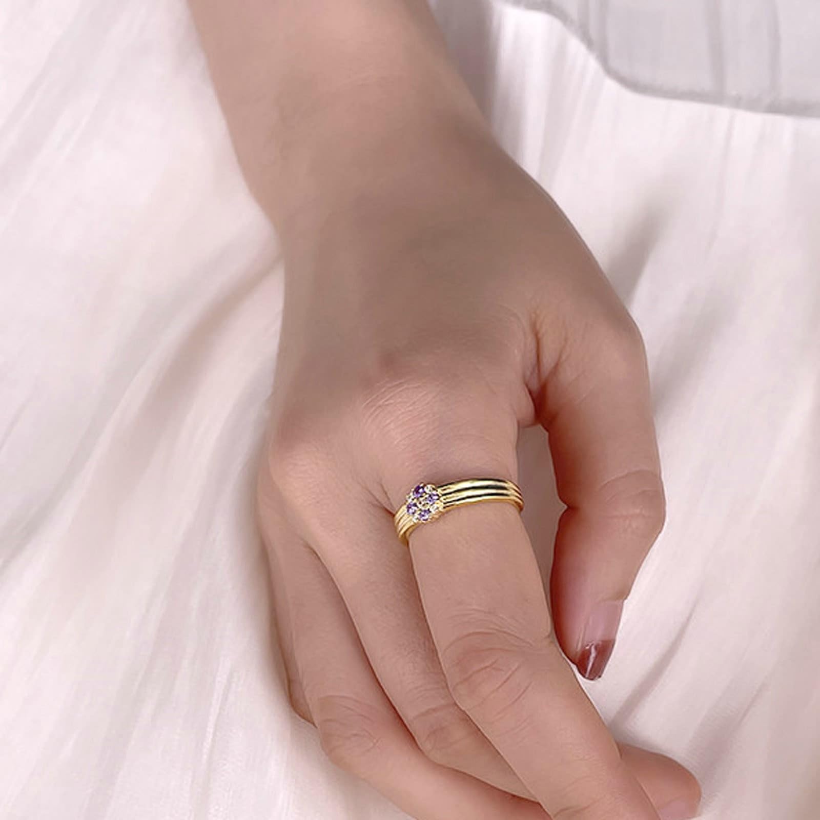Bague décorative en or jaune 9 K/14 carats avec améthyste violette - Bague réglable pour femme