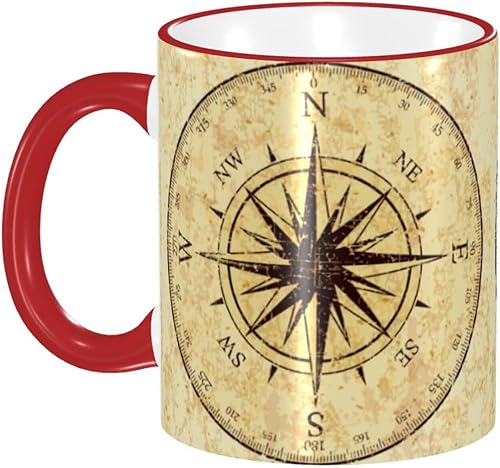 Vintage Grunge Compass Coffee Mug Coffee Cups Ceramic with Handle,Tea Cups Mug tazas para cafe Drinking Cups Gifts for Women Men,Unique Coffee Mugs