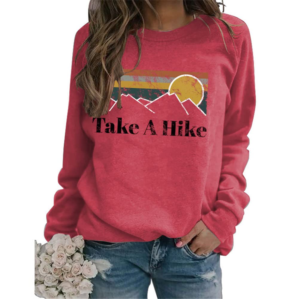 MLZHAN Womens Take A Hike Sweatshirts Camping Hiking Casual Crewneck Pullover Relaxed Fit Tops