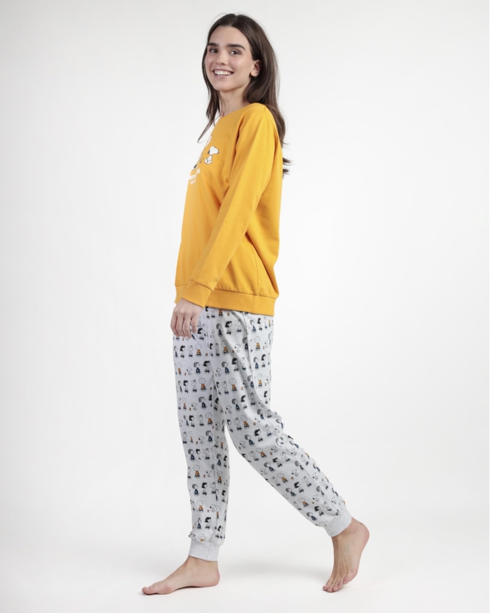PEANUTS Pijama Manga Larga Felpa Snoopy&Friends para Mujer
