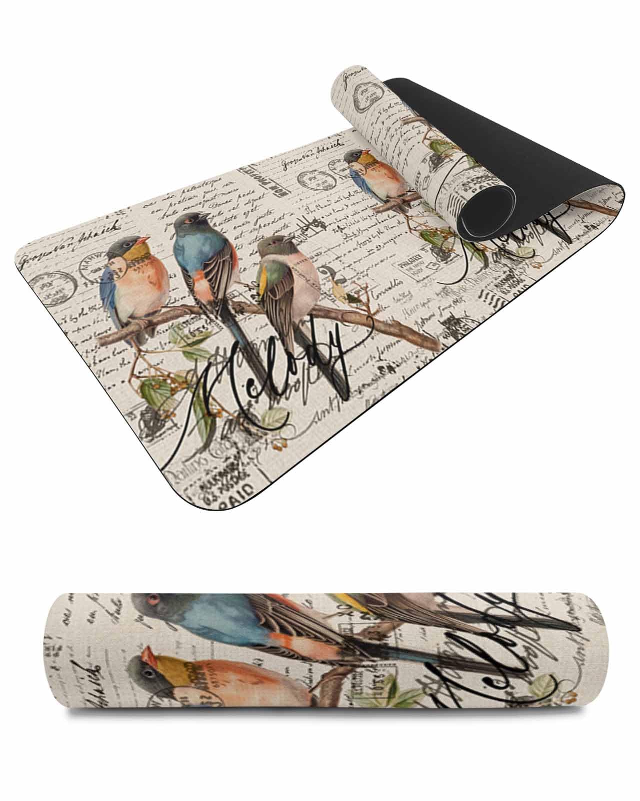Debedcor Heat Proof Table Pads Waterproof Decorative, Melody Bird Non-Slip Table Countertop Protector, Farmhouse Retro Envelop Postmark Insulation Mat for Kitchen Room, 40 x 12 Inches