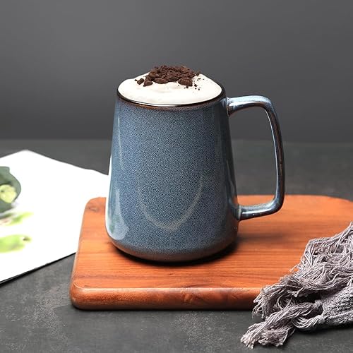 Miniatura 3 de Tazas de café de cerámica de 24 onzas23.7 fl oz con mango dorado, taza de té extra grande para oficina y hogar, regalo y regalo, azul, extra grande