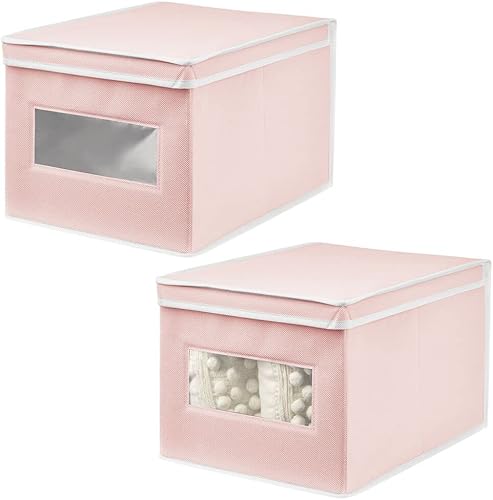 Miniatura 1 de mDesign Caja organizadora de armario apilable de tela grande, ventana transparente - dormitorio, oficina, baño, organización de vestíbulo, zapatos,